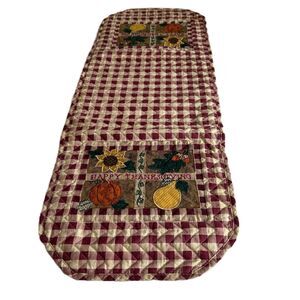 Table Runner Pot Holder Set Happy Thanksgiving Botanical Buffalo Check Maroon